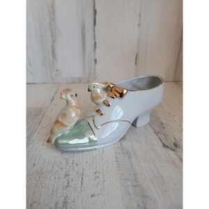 Vintage bird cockatoo Victorian style shoe porcelain figurine home decor unique